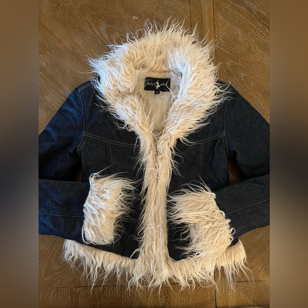 Vintage Baby Phat fur trim denim jacket size M